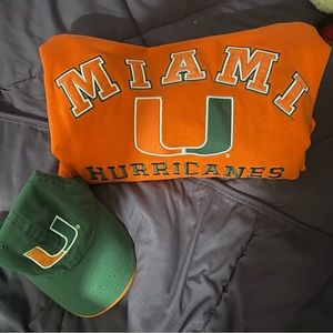 Miami Hurricanes Men’s Hoodie (M) with Matching Baseball Cap - Exc. Condition